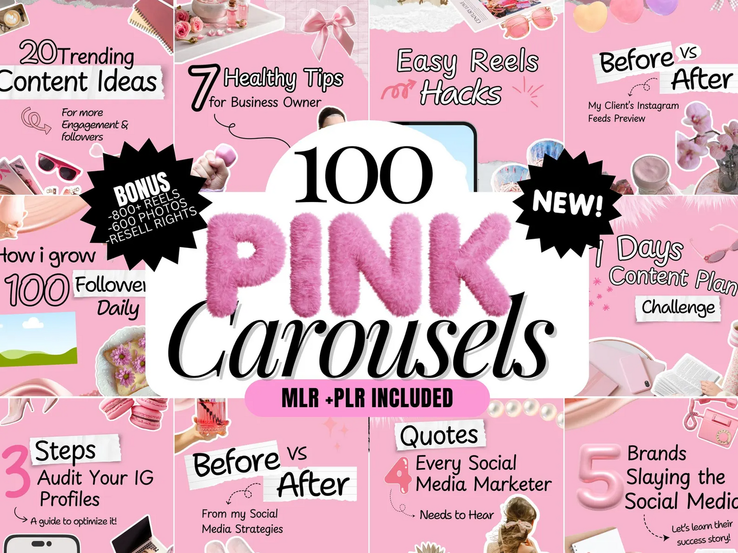 100 Aesthetic Pink Instagram Carousel Templates
